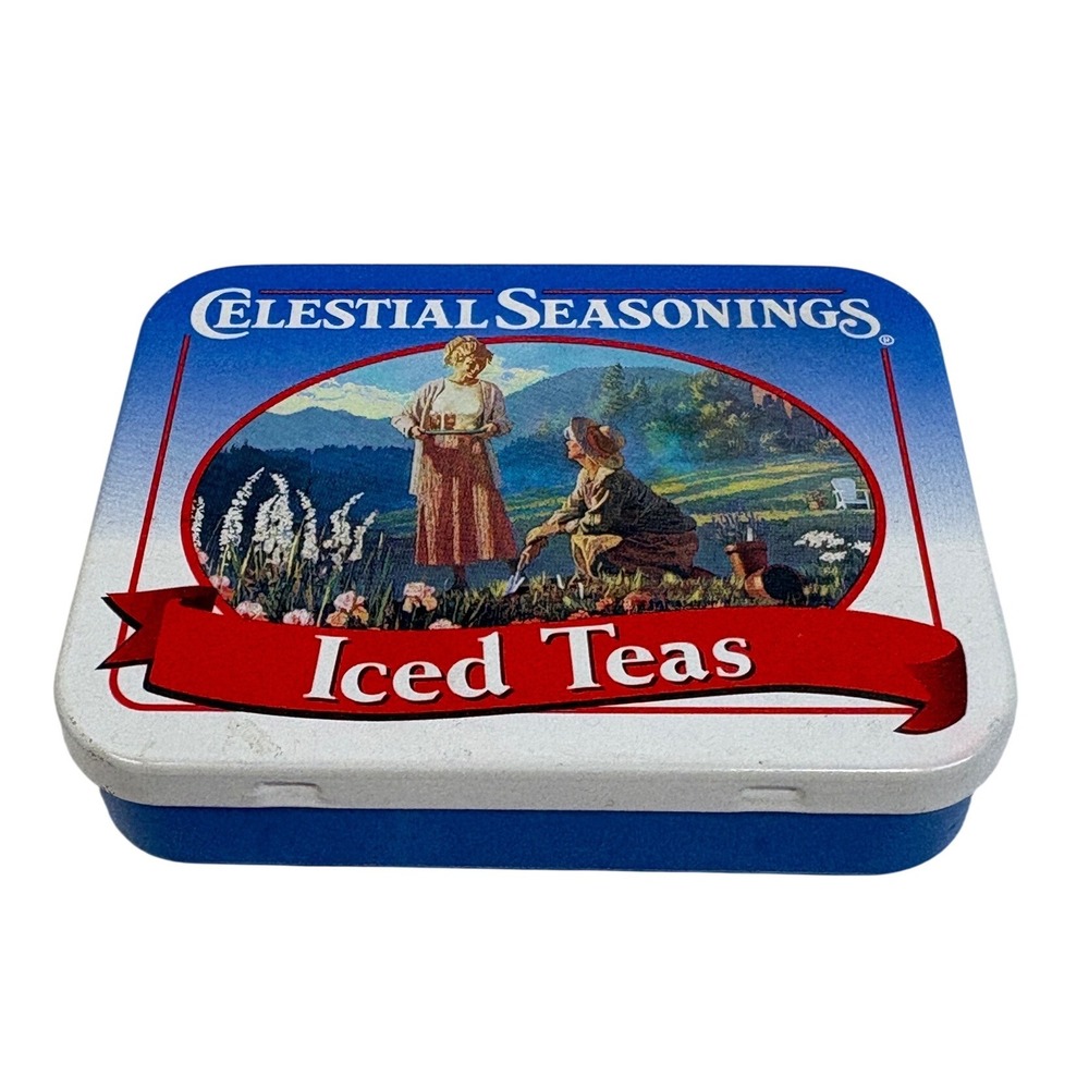 Celestial Seasonings Iced Teas Vintage Mini Tin Blue Collectible Small Metal Box